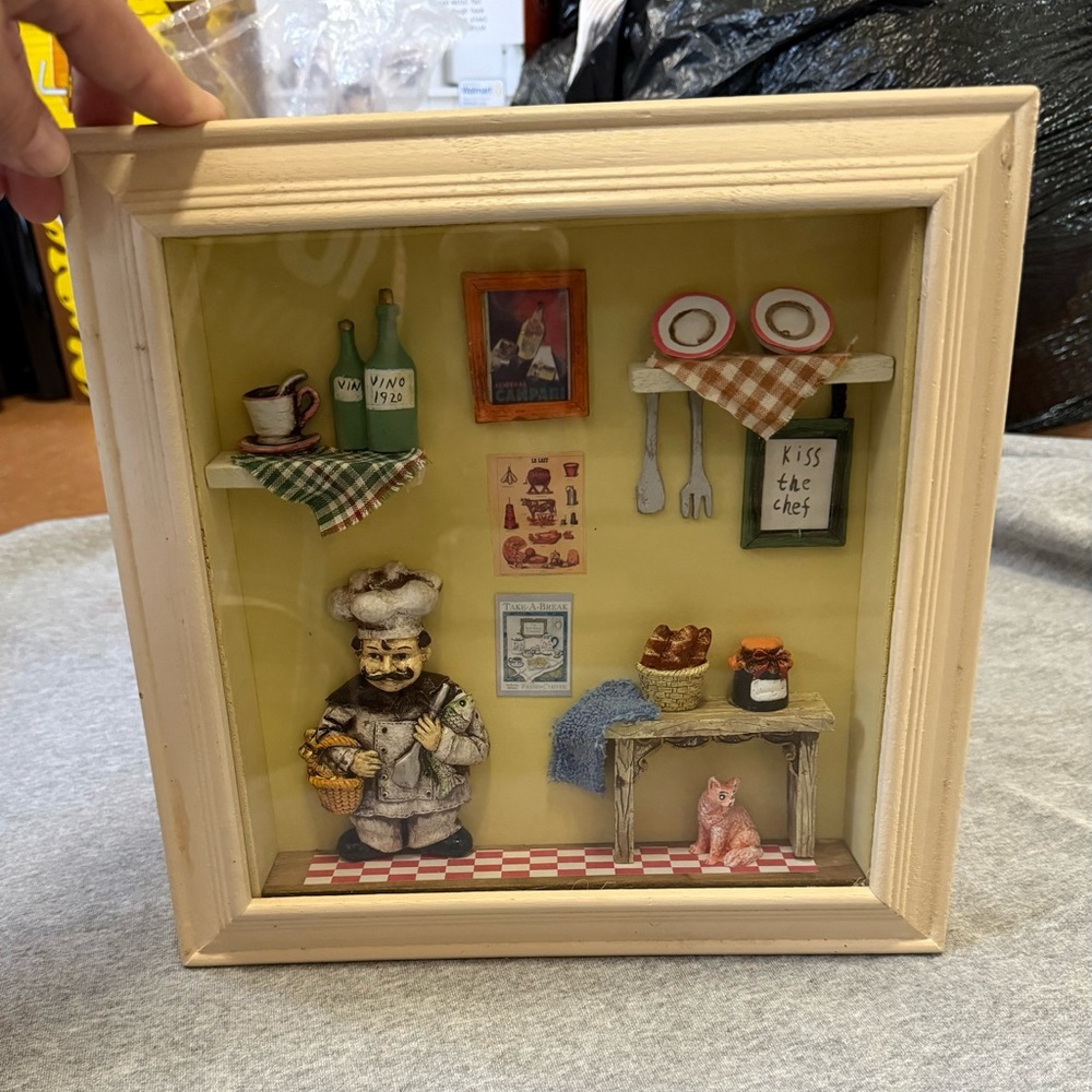 Charming Chef and Cat Figurine Shadow Box